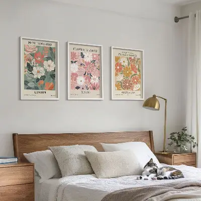 Set de 3 cuadros decorativos con estampados florales de Londres, Tokio y Ámsterdam