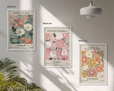 Set de 3 cuadros decorativos con estampados florales de Londres, Tokio y Ámsterdam
