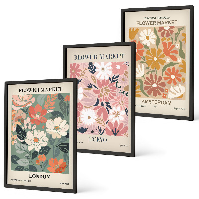 Set de 3 cuadros para salón Estampados florales Londres Tokio Ámsterdam