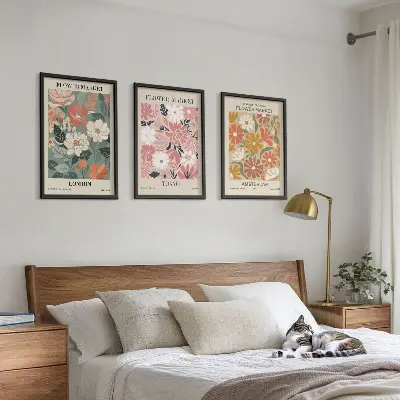 Set de 3 cuadros decorativos con estampados florales de Londres, Tokio y Ámsterdam