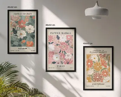 Set de 3 cuadros decorativos con estampados florales de Londres, Tokio y Ámsterdam