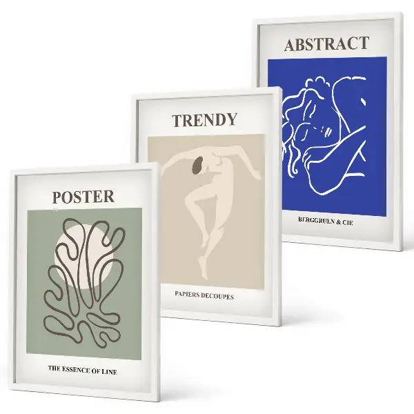 Juego de 3 cuadros con motivos de gráficos al pastel de Henri Matisse
