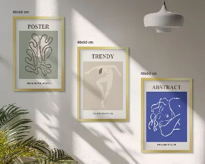 Juego de 3 cuadros con motivos de gráficos al pastel de Henri Matisse