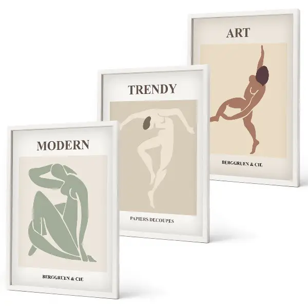 Set de 3 cuadros para salón con diseño de personajes minimalistas