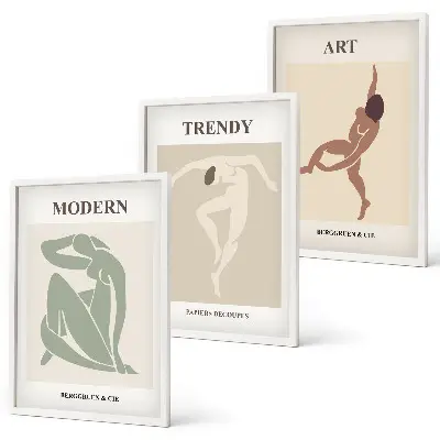 Set de 3 cuadros para salón con diseño de personajes minimalistas