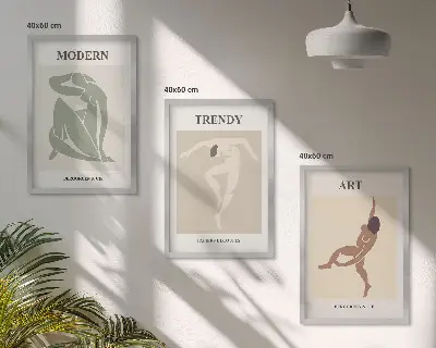 Set de 3 cuadros para salón con diseño de personajes minimalistas