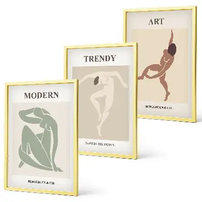 Set de 3 cuadros para salón con diseño de personajes minimalistas