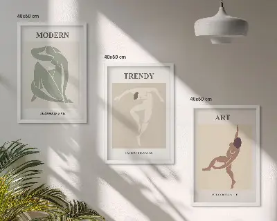 Set de 3 cuadros para salón con diseño de personajes minimalistas
