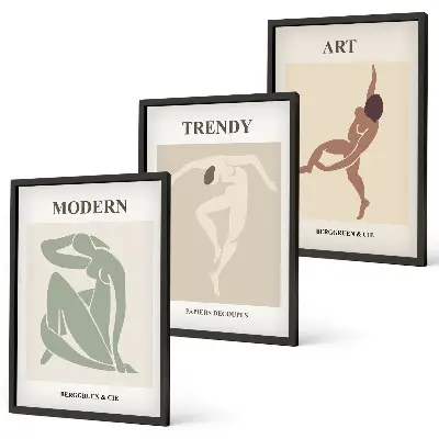 Set de 3 cuadros para salón con diseño de personajes minimalistas