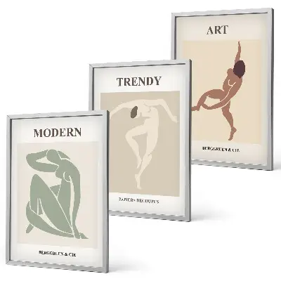 Set de 3 cuadros para salón con diseño de personajes minimalistas