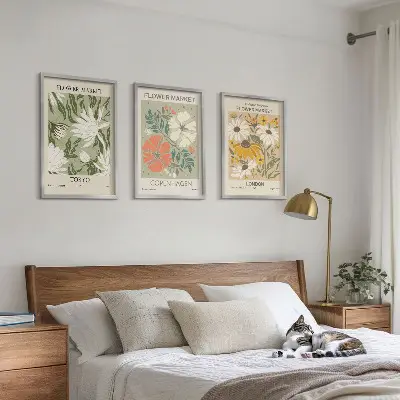 Set de 3 cuadros para salón con motivos de ciudades y flores del mundo