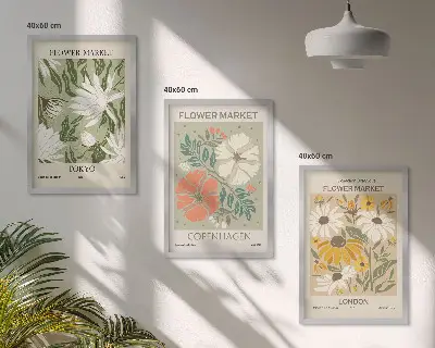 Set de 3 cuadros para salón con motivos de ciudades y flores del mundo
