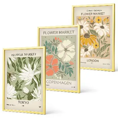 Set de 3 cuadros para salón con motivos de ciudades y flores del mundo