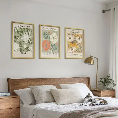 Set de 3 cuadros para salón con motivos de ciudades y flores del mundo