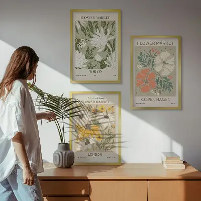 Set de 3 cuadros para salón con motivos de ciudades y flores del mundo