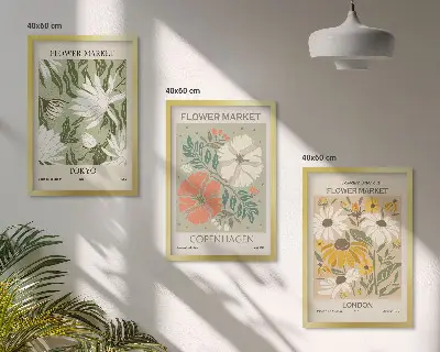 Set de 3 cuadros para salón con motivos de ciudades y flores del mundo