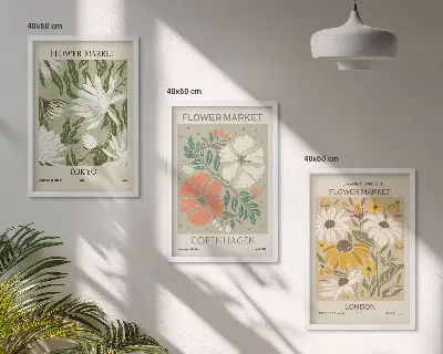 Set de 3 cuadros para salón con motivos de ciudades y flores del mundo