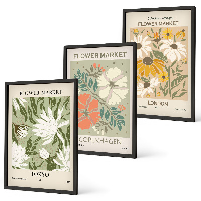 Set de 3 cuadros para salón Motivos florales de ciudades de todo el mundo.