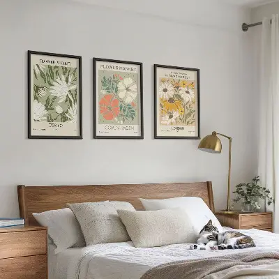 Set de 3 cuadros para salón con motivos de ciudades y flores del mundo