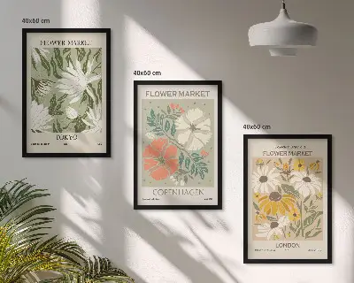 Set de 3 cuadros para salón con motivos de ciudades y flores del mundo
