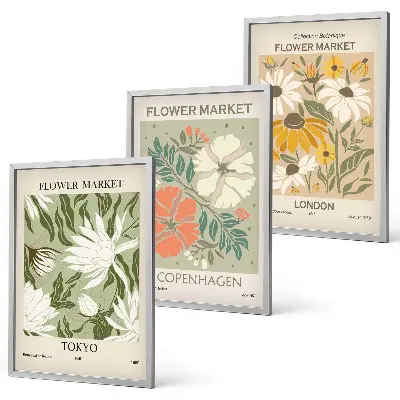 Set de 3 cuadros para salón con motivos de ciudades y flores del mundo