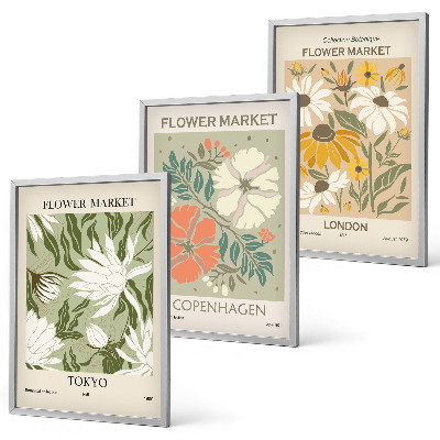 Set de 3 cuadros para salón Motivos florales de ciudades de todo el mundo.