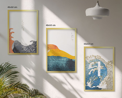 Set de 3 cuadros para salón Olas de estilo gráfico japonés