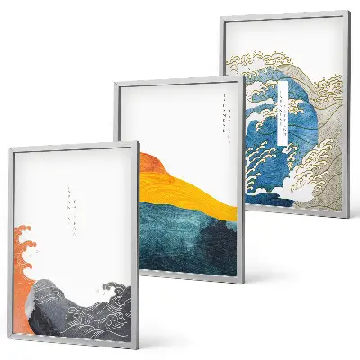 Set de 3 cuadros para salón con diseño de olas de estilo gráfico japonés