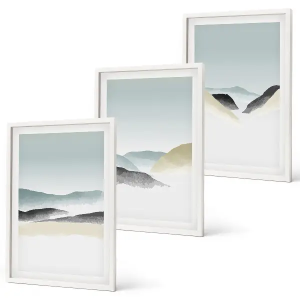 Juego de 3 cuadros diseño de montañas minimalistas en tonos pastel