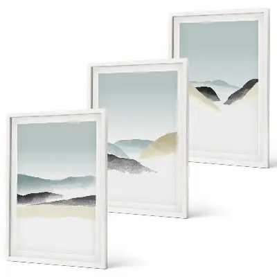 Juego de 3 cuadros diseño de montañas minimalistas en tonos pastel