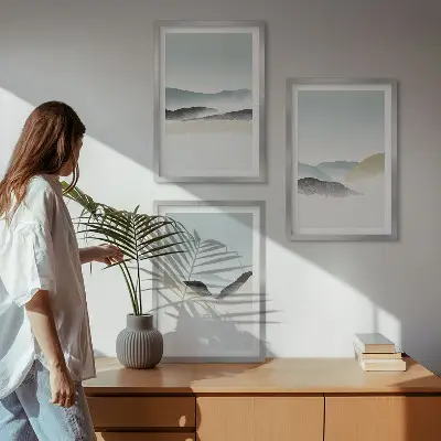 Juego de 3 cuadros diseño de montañas minimalistas en tonos pastel
