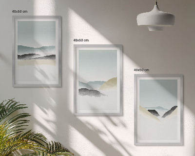 Juego de 3 cuadros Montañas minimalistas en tonos pastel
