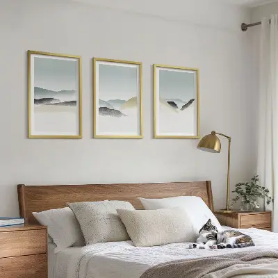 Juego de 3 cuadros diseño de montañas minimalistas en tonos pastel