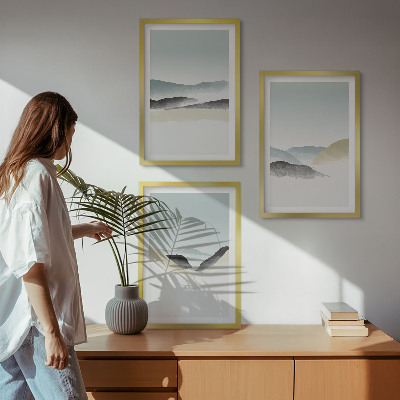 Juego de 3 cuadros Montañas minimalistas en tonos pastel