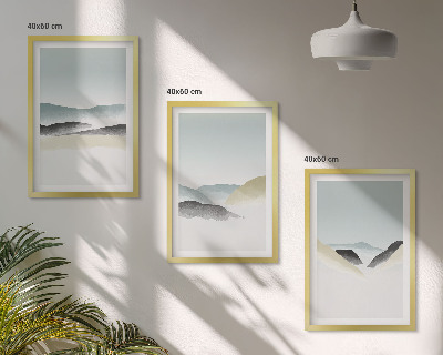 Juego de 3 cuadros Montañas minimalistas en tonos pastel