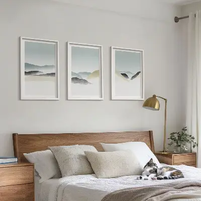 Juego de 3 cuadros diseño de montañas minimalistas en tonos pastel