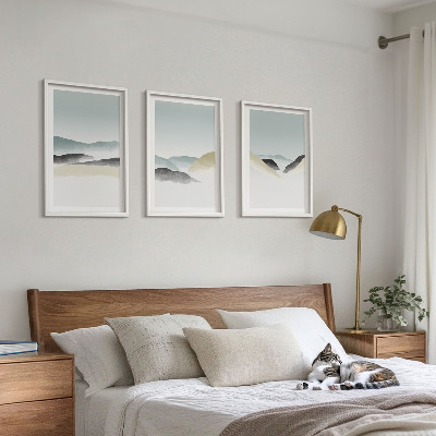 Juego de 3 cuadros Montañas minimalistas en tonos pastel