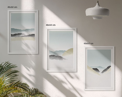 Juego de 3 cuadros Montañas minimalistas en tonos pastel