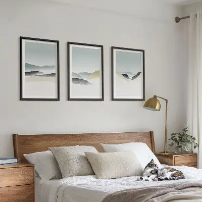 Juego de 3 cuadros diseño de montañas minimalistas en tonos pastel
