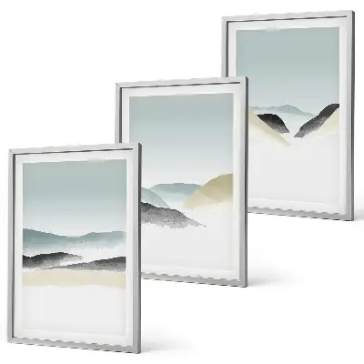 Juego de 3 cuadros diseño de montañas minimalistas en tonos pastel