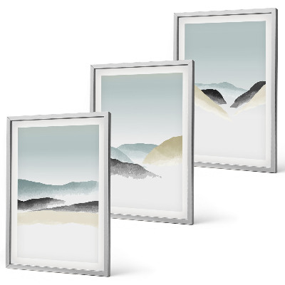 Juego de 3 cuadros Montañas minimalistas en tonos pastel