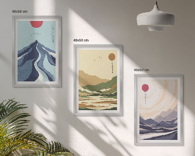 Set de 3 cuadros para salón Montañas en tonos pastel al estilo japonés