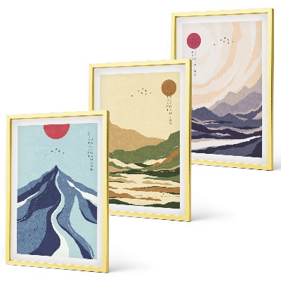 Set de 3 cuadros para salón Montañas en tonos pastel al estilo japonés