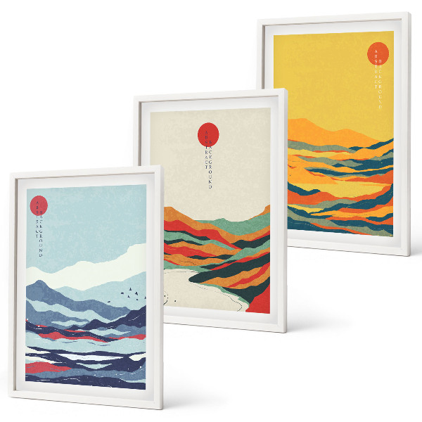 Juego de 3 cuadros Abstracción de río con montañas coloridas