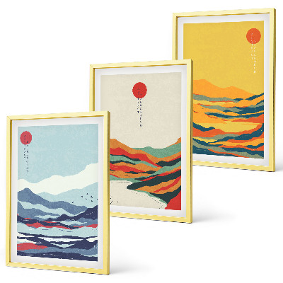 Juego de 3 cuadros Abstracción de río con montañas coloridas