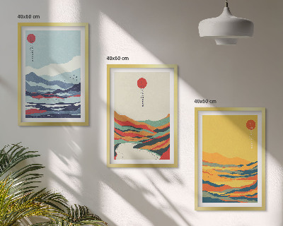 Juego de 3 cuadros Abstracción de río con montañas coloridas