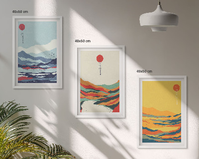 Juego de 3 cuadros Abstracción de río con montañas coloridas