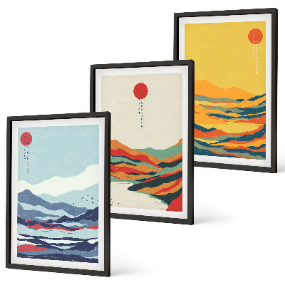Juego de 3 cuadros Abstracción de río con montañas coloridas