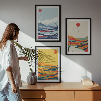 Juego de 3 cuadros Abstracción de río con montañas coloridas