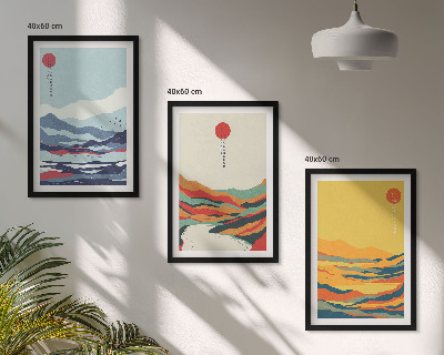 Juego de 3 cuadros Abstracción de río con montañas coloridas
